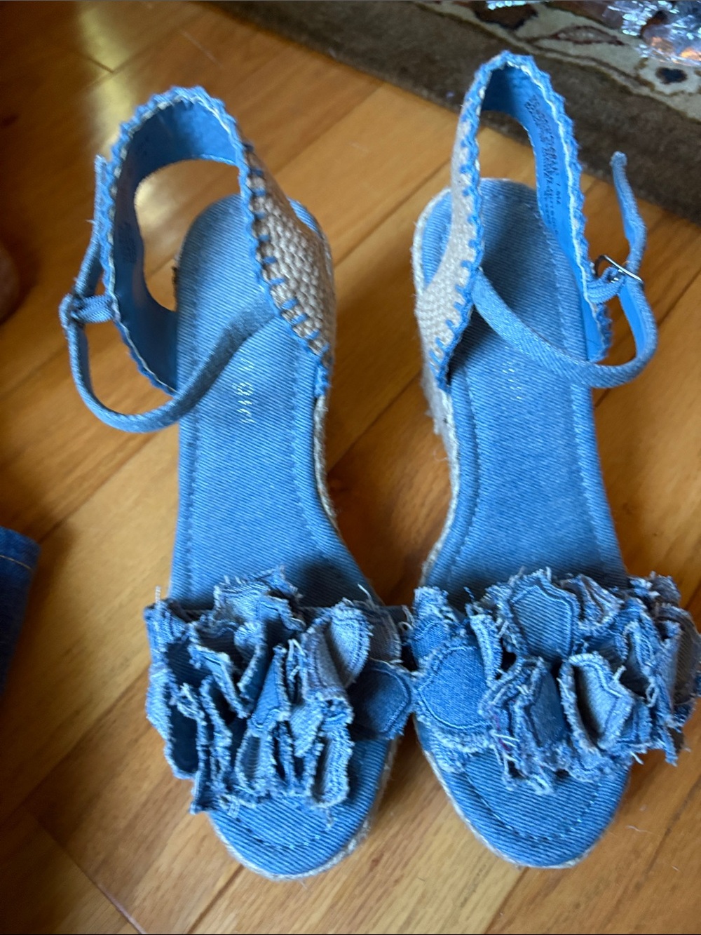 Madden Girl Denim Blue Ruffle Slingback Wedges